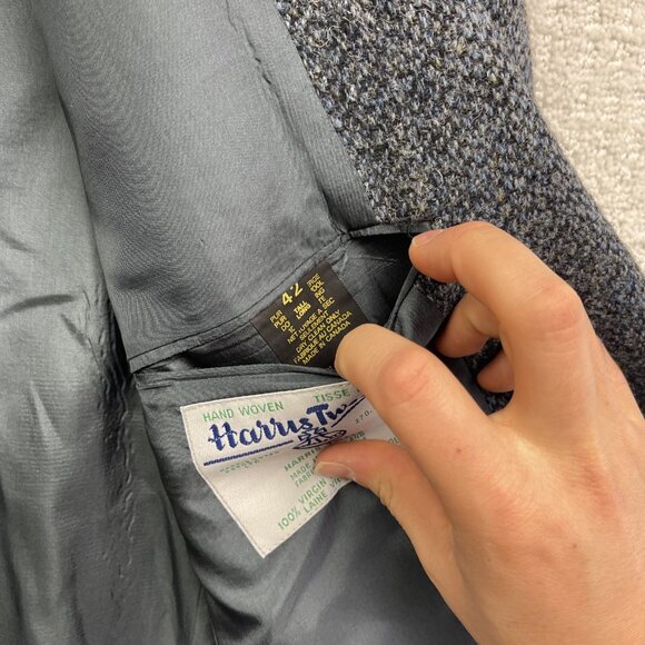 Vintage Harris Tweed Blazer Mens 42T Sport Coat Suit Jacket Dark Blue Wool - Picture 9 of 16